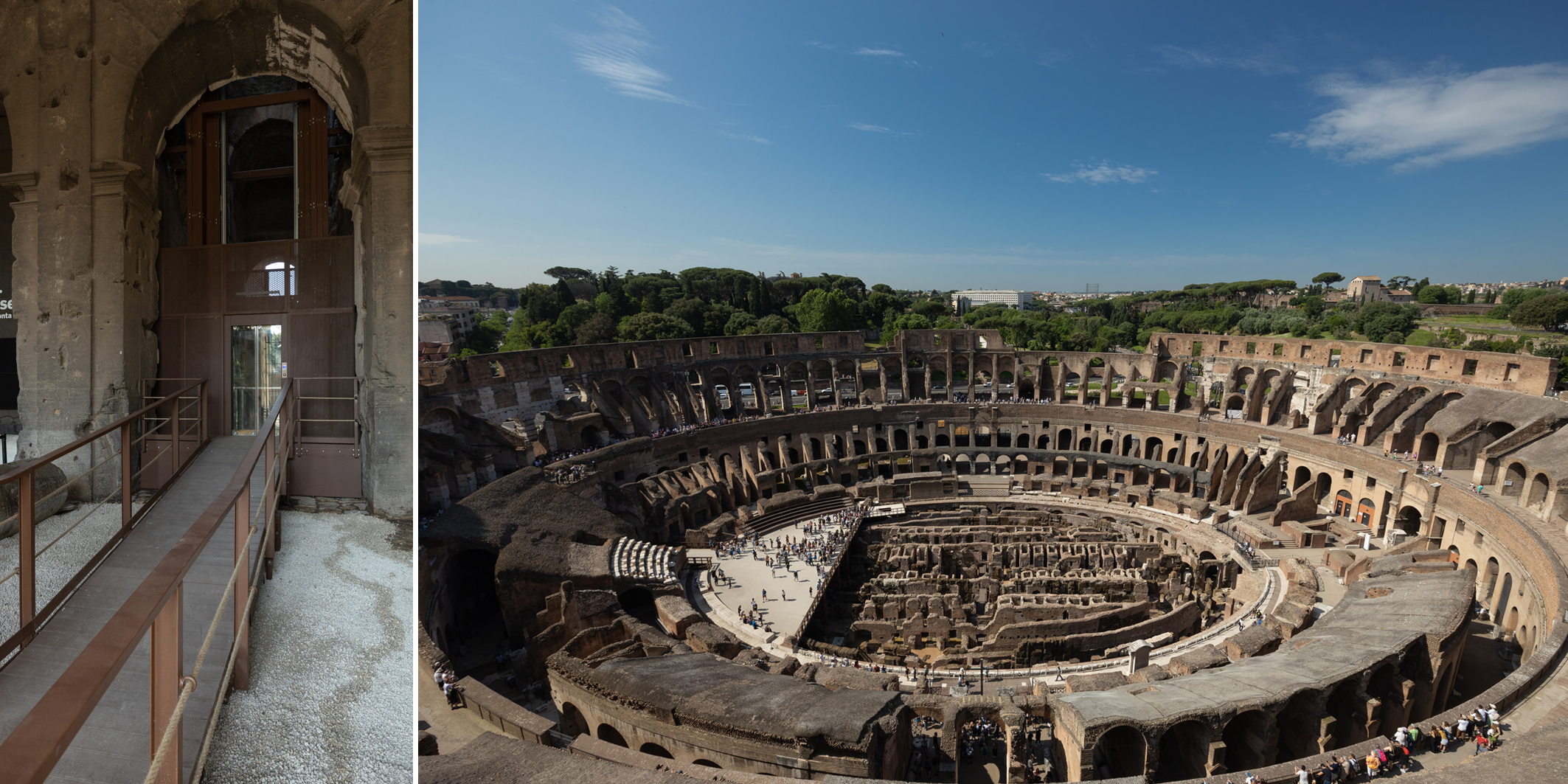 Colosseo, inaugurato il nuovo ascensore. Uno sguardo di grande suggestione sui cieli di Roma.